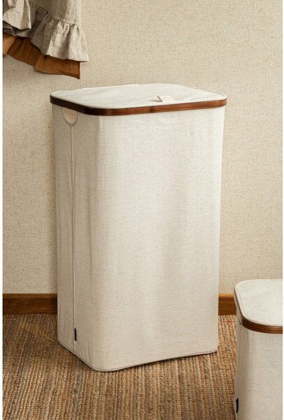 Cesta per il bucato color crema in tessuto Bamboo/Linen – Bigso