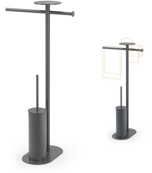 Piantana WC singolo con porta salviette e appoggio e porta scopino 36,3x24xh69 cm anima in ottone design minimale nero opaco