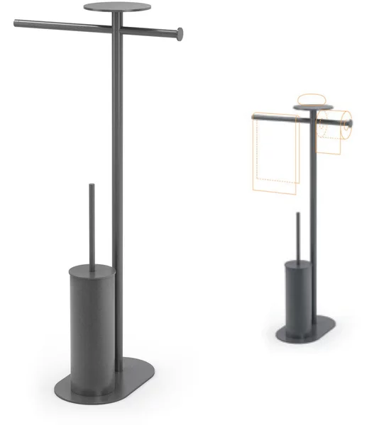 Piantana WC singolo con porta salviette e appoggio e porta scopino 36,3x24xh69 cm anima in ottone design minimale nero opaco