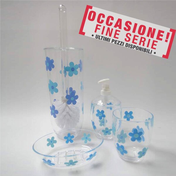 Set 4 pezzi Porta scopino, dispenser, portasapone , bicchiere in Melamina MIlly alta resistenza celeste 4 pezzi ne paghi 1