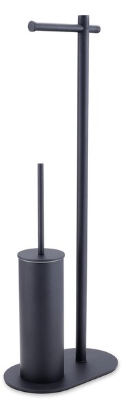 Piantana WC porta salviette e porta scopino 24x14xh66 cm anima in ottone design minimale nero opaco