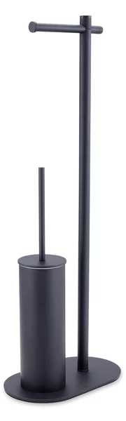 Piantana WC porta salviette e porta scopino 24x14xh66 cm anima in ottone design minimale nero opaco