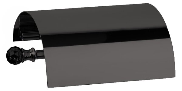 Portarotolo di carta igienica con coperchio Linea MADRAS ORIENTE h6X13X16 cm Cromo Nero e Swarowski Nero design Made In Italy