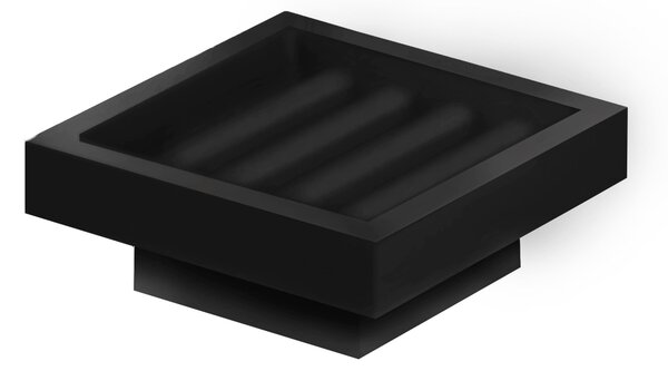 Portasapone Sospeso XONY base in Acciaio inox Lucido 11x11,4xh 4,6 cm e porta sapone in resina Nero opaco