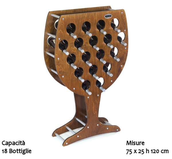 Cantinetta Portabottiglie in legno Calice 75x25xh120 cm 18 bottiglie Noce