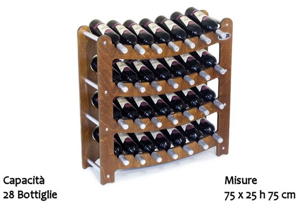 Cantinetta Portabottiglie in legno Componibile, modulare 75x25xh75 cm Syrah 28pz Noce