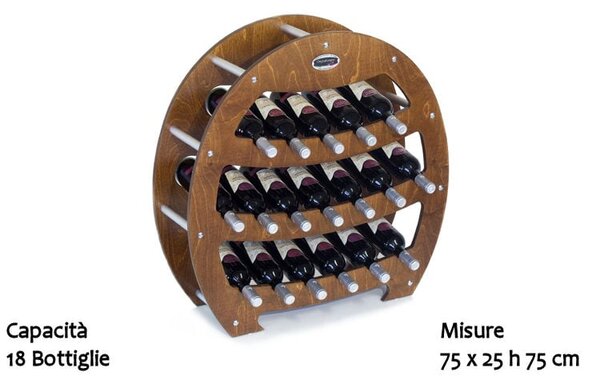 Cantinetta Portabottiglie in legno Botte 75x25xh75 cm contenuto 18 bottiglie colore Noce