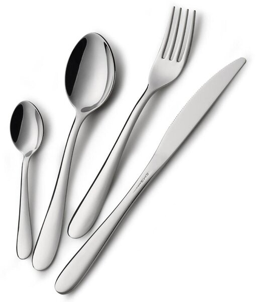 Set posate in acciaio 1.8 mm SEGNO 1 Coltello 1 Forchetta 1 Cucchiaio 1 Cucchiano caffe in acciaio 18.10 Lucido a Specchio