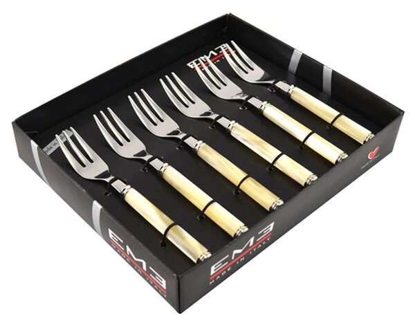 Confezione 6 Pezzi Forchettine dolce LINEA PERLATO in acciaio inox 1810 composizione 6 forchettine in scatola
