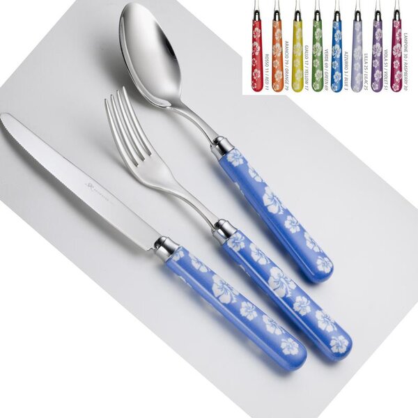 Servizio Posate Colorate Set 24 pezzi TIARE' in acciaio 18/10 manico NYLON forma arrotondata lavabili in lavastoviglie