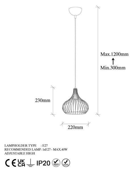 Lampadario dorato con paralume in metallo ø 22 cm Teldemia – Opviq lights