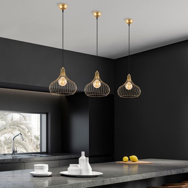 Lampadario dorato con paralume in metallo ø 22 cm Teldemia – Opviq lights