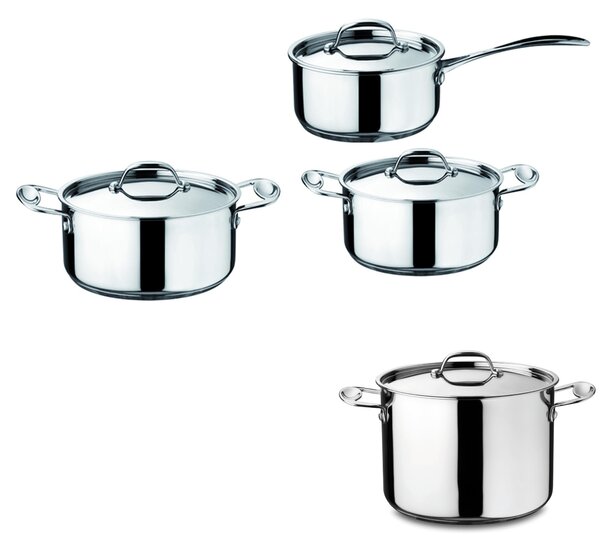 Batteria di Pentole Triplo fondo ad Induzione 8 pezzi GLAMOUR Diamond in acciaio inox 18/10 interno in Micro Pieta x Cucinare senza grassi