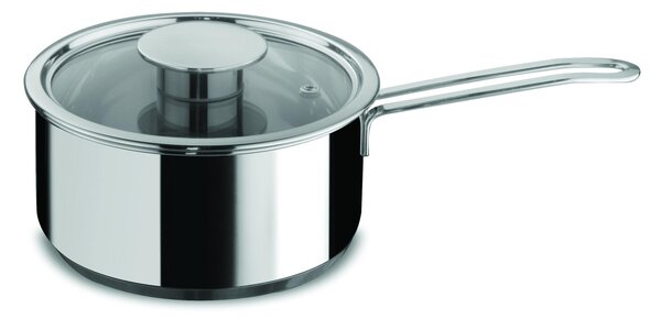 Casseruola fonda un manico 16 cm con coperchio in vetro pyrex linea Gourmet Mepra, acciaio inox 18.10 per piano elettrico, induzione, gas, alogeno, vetroceramica , forno