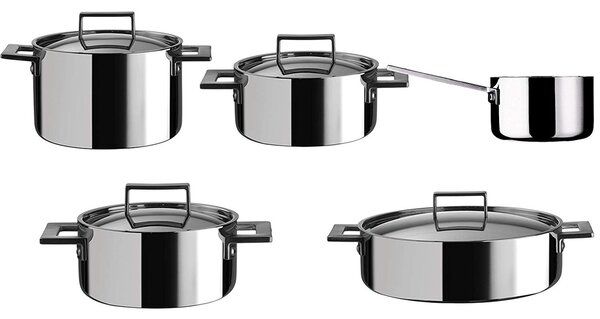 Mepra Attiva Batteria di pentole, Kitchen, 9 Pezzi, Trimetallo Acciaio Inossidabile 18/10, Alluminio e acciaio