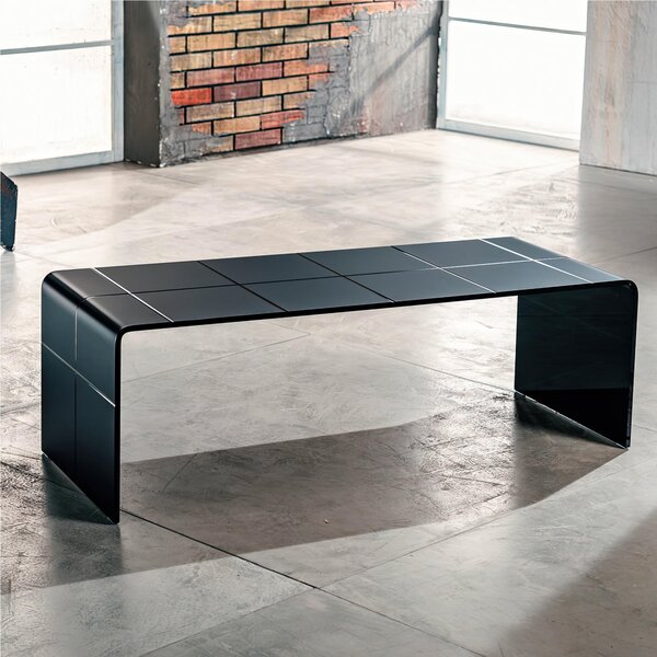 Tavolinetto da Salotto in Vetro curvato Scacco Matto Big 129x40xh33 cm spessore 10 mm Nero