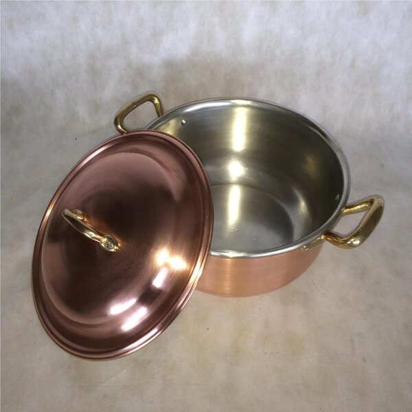Casseruola In Rame 2 manici con Coperchio inclusi �22 cm - Peso 2.0 kg ideale per la preparazione di primi come di secondi, ideale per le carni, per arrostire stufare e brasare
