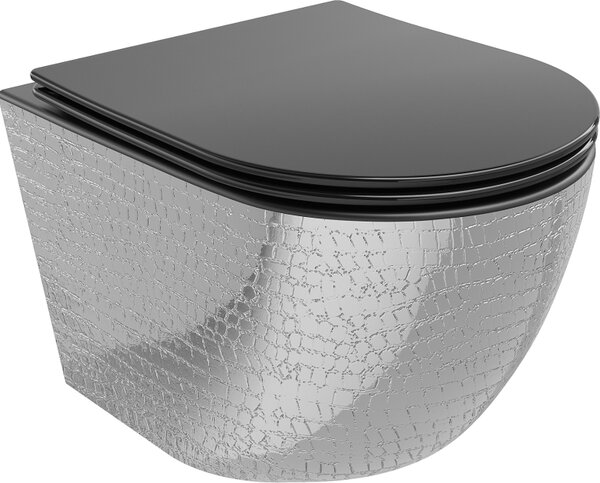 Mexen Lena tazza WC Rimless con tavoletta a chiusura rallentata slim, duroplast, nero opaco/motivo squame argento - 30224072