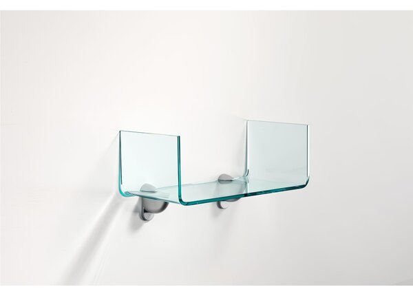 Mensola sagomata in vetro Curvato AD U trasparente da 8 mm Dimensioni 40x20xh 15 cm - Peso Max 3,30 completa di supporti in alluminio reggi mensola inclusi