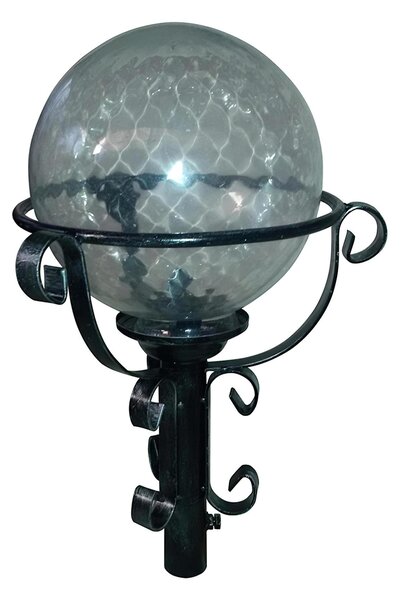 Lanterna rotonda x Palo In ferro Battuto 32xh51cm - palla diametro 26 cm Attacco Lampada E 27 interno esterno, con vetri Martellati e impianto colore nero