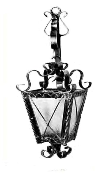 Lanterna con Braccio In ferro Battuto Quadra 20x20xh 52 cm - Attacco Lampada E 27 interno esterno con vetri e impianto colore nero