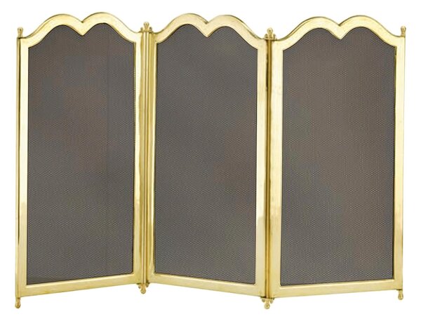 Parascintille per camino 3 ante in Ottone 75xh40 cm lavorazione artigianale in ottone pieno stile classico, rete NERA