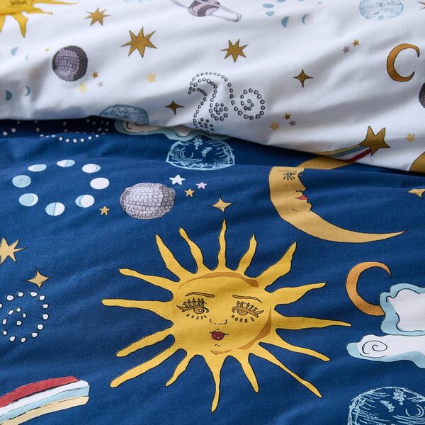 Set copripiumino e federa bianco e blu in cotone per letto singolo 135x200 cm Disco Space – Their Nibs