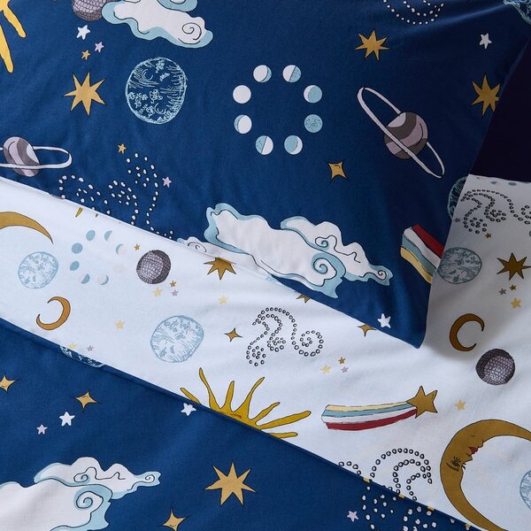 Set copripiumino e federa bianco e blu in cotone per letto singolo 135x200 cm Disco Space – Their Nibs