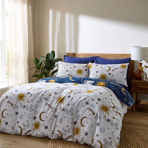 Set copripiumino e federa bianco e blu in cotone per letto singolo 135x200 cm Disco Space – Their Nibs