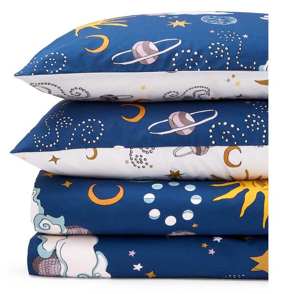 Set copripiumino e federa bianco e blu in cotone per letto singolo 135x200 cm Disco Space – Their Nibs