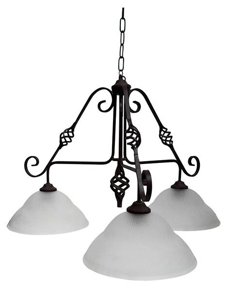Lampadario ferro Battuto 3 luci 70x70xh50cm interno esterno, con vetri e impianto colore nero