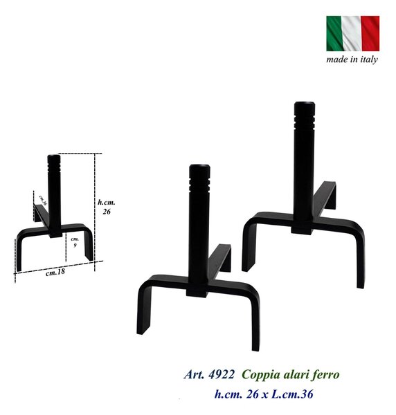 Alari per camino MODERNI , coppia in ferro battuto e Ottone 36x h26cm lavorazione artigianale in ottone pieno stile classico