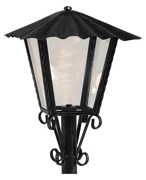 Lanterna da terra In ferro Battuto 20x h45cm x Palo da 3,5 cm - Attacco Lampada E 27 interno esterno, con vetri trasparenti ed impianto colore nero