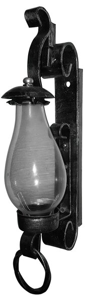 Applique In ferro Battuto interno esterno con vetri 14xh34 cm - peso 1,54 kg colore nero