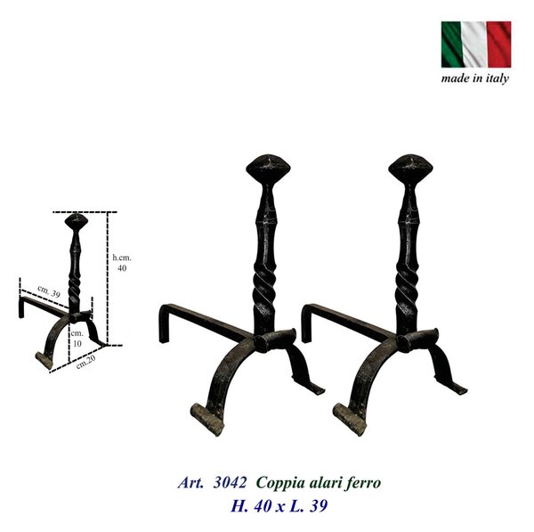 Alari per camino, FORGIATI CHIODO coppia in ferro battuto Dimensioni 39x h40 cm lavorazione artigianale in ferro che ricorda la Forma di Un Chiodo