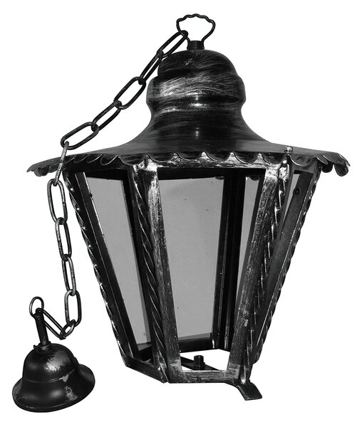 Lampada esagonale In ferro Battuto 35x21xh58cm interno esterno, con vetri e impianto colore nero