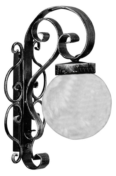 Applique Sfera In ferro Battuto 20xh46 cm - Diametro sfera di vetro 20 cm - Peso 2,5 kg, Attacco Lampada E 27 interno esterno con vetri Trasparenti e impianto colore nero