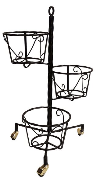 Porta vaso in ferro Battuto, 3 Posti Dimensioni h 69 cm - cestello x vasi in ferro battuto �18xh 14 cm colore nero
