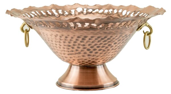 Cesto Casp� Centrotavola in rame cesellato a mano Diametro 26xh15 cm peso 650 gr con anelli in Ottone , Materiale 100% Rame
