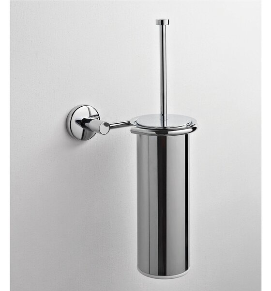 Porta Scopino fissaggio a muro IDRA 17x16xh39 cm fissaggio con stop e viti incluse bagno galvanico di oltre 22 micron inalterabile nel tempo