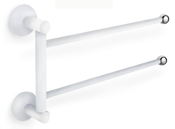 Porta asciugamano doppio da BAGNO ZACINTO 32x6xh20 cm in ottone bagno galvanico di oltre 22 micron inalterabile nel tempo bianco pomelli cromo