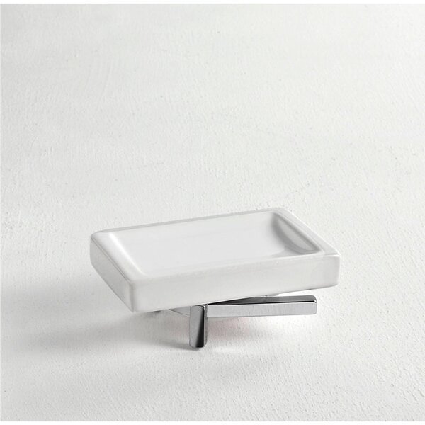Porta Sapone da appoggio CIPRO 12x8xh5 cm finitura cromo lucido e contenitore in ceramica fissaggio a vite e stop