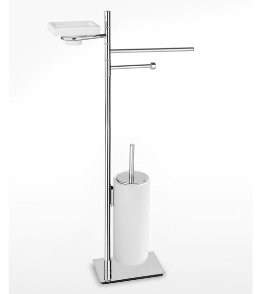 Piantana WC Bidet con Porta scopino e Portasapone in ceramica Linea Basic Moderno dimensioni 39x12x74,5 cm - cromo lucido Garanzia 10 anni contro la ruggine