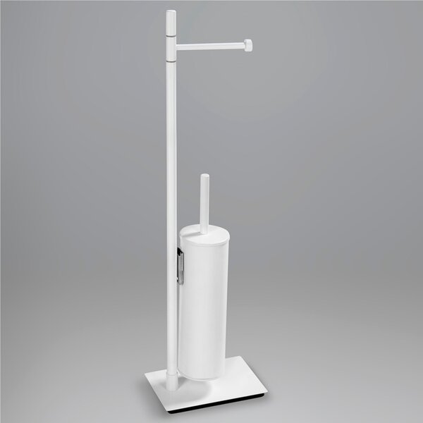 Piantana WC con Porta Rotolo pi� Porta scopino Linea Basic Design Moderno dimensioni 16x12xh66 cm - bracci lunghezza 28 cm Bianco Opaco Garanzia i0 anni contro la ruggine