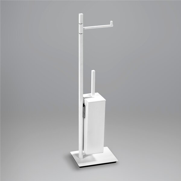 Piantana WC con Porta Rotolo pi� Porta scopino Linea Living Design Moderno dimensioni 33x15xh88 cm - bracci lunghezza 28 cm Bianco Garanzia i0 anni contro la ruggine