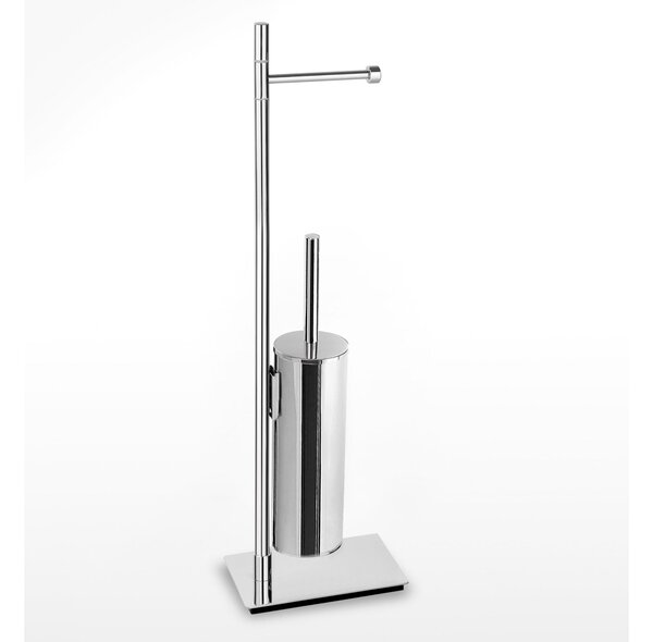 Piantana WC con Porta Rotolo pi� Porta scopino Linea Basic Design Moderno dimensioni 16x12xh66 cm - bracci lunghezza 28 cm cromo lucido Garanzia i0 anni contro la ruggine