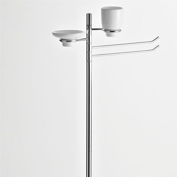 Piantana Lavabo Con portasapone e bicchiere in Ceramica ELBA 44x25xh93 cm Cromo lucido Garanzia per anni contro la ruggine bagno galvanico di oltre 22 micron inalterabile nel tempo