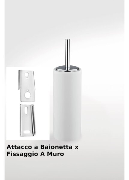 Porta scopino a muro rotondo con attacco a baionetta in ceramica OMBRA 8xh34 cm in finitura bianco lucido