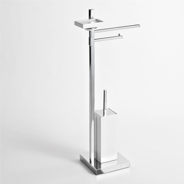 Piantana WC Bidet con porta scopino e porta sapone 37x21xh81 cm finitura cromo lucido tubo quadrato bagno galvanico di oltre 22 micron inalterabile nel tempo