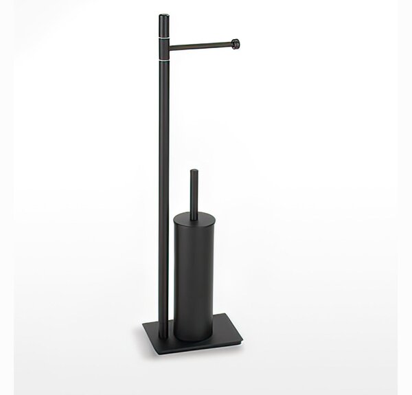 Piantana WC con Porta Rotolo pi� Porta scopino SLIM 18x18xh66 cm - base 12x18 cm in ottone finitura Nero opaco